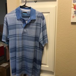 PGA tour blue, white, and grey dry fit golf polo